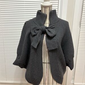Banana Republic Charcoal Grey Poncho Bow Tie Cardigan extra fine merino wool